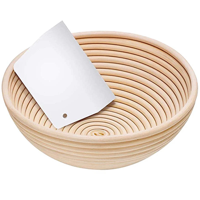 

Sturdy Natural Rattan Banneton, 9 Inch Round Bread Proofing Basket Kit with Bread Lame +Dough Scraper+ Linen Liner Cloth