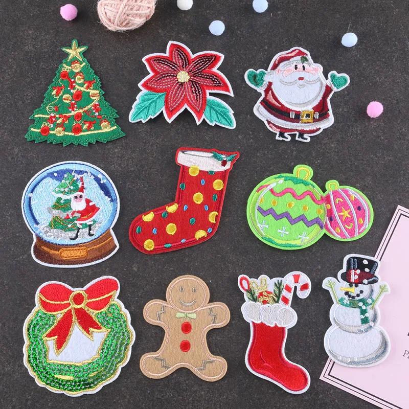 

10 Pcs Iron On Christmas Patches Embroidered Patch Santa Tree Snowman Cute Patch Set Decoration Sew On Xmas Patches for Clothing