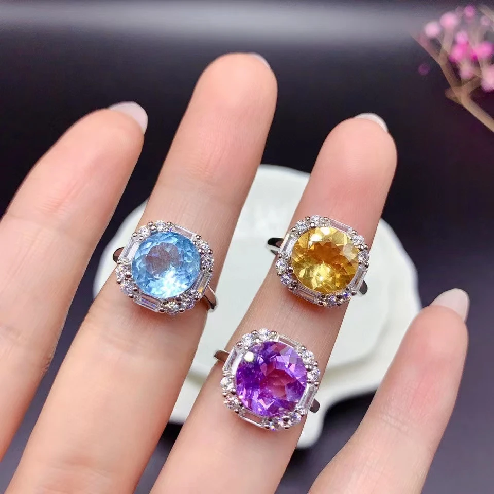 

New Amethyst Ring for Women Jewelry Topaz Citrine Natural Gem Real 925 Silver Birthstone Party Gift