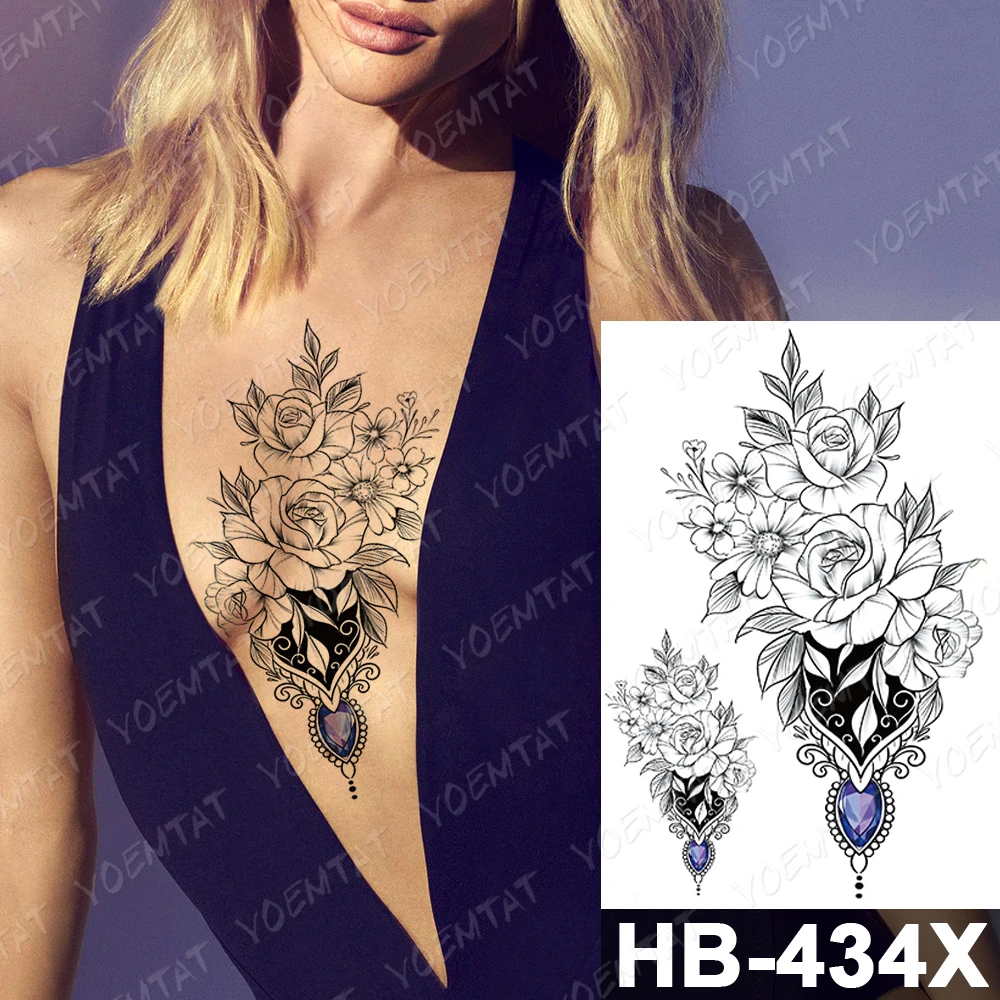 

Waterproof Temporary Tattoo Sticker Bird Flower Feather Diamond Gem Flash Tattoos Peony Rose Body Art Arm Fake Tatoo Women Men