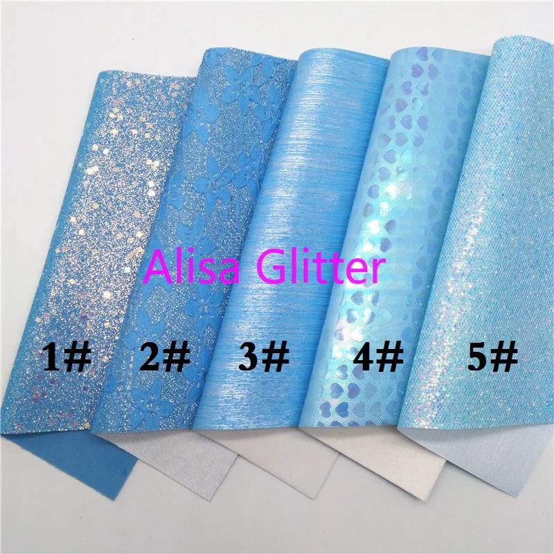 Синяя блестящая ткань Alisa размера A4 21 х29 см тисненная в форме сердца из