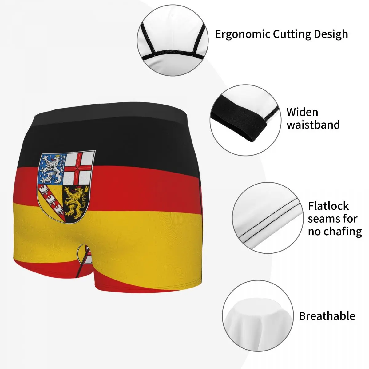 Flag Of Saarland Men's Boxer Briefs German states Humor Graphic elastic pants for men