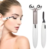 2 in 1 electric heated eyelash curler face massager roller long lasting portable eye lashes curling tool enhancer pen