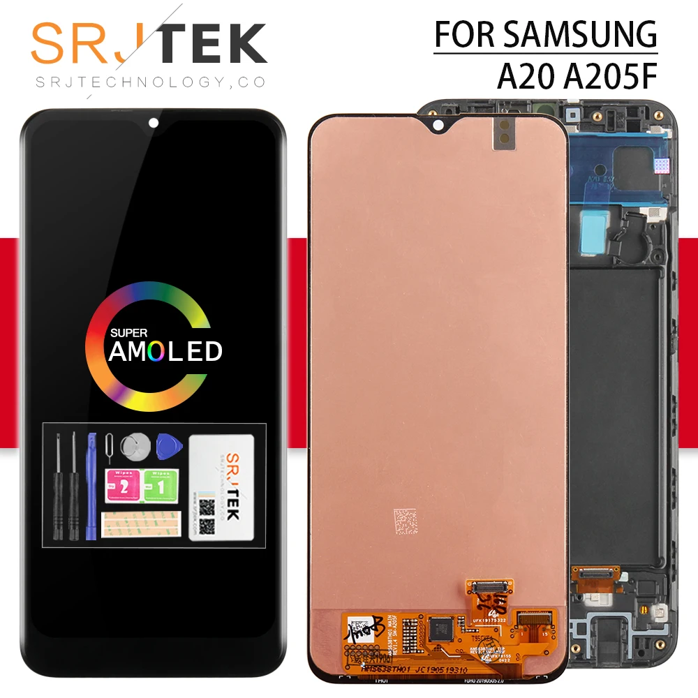 AMOLED экран для samsung Galaxy A20 ЖК A205 A205F A205FD сенсорный дигитайзер сенсор стекло сборка для samsung A20e дисплей A202