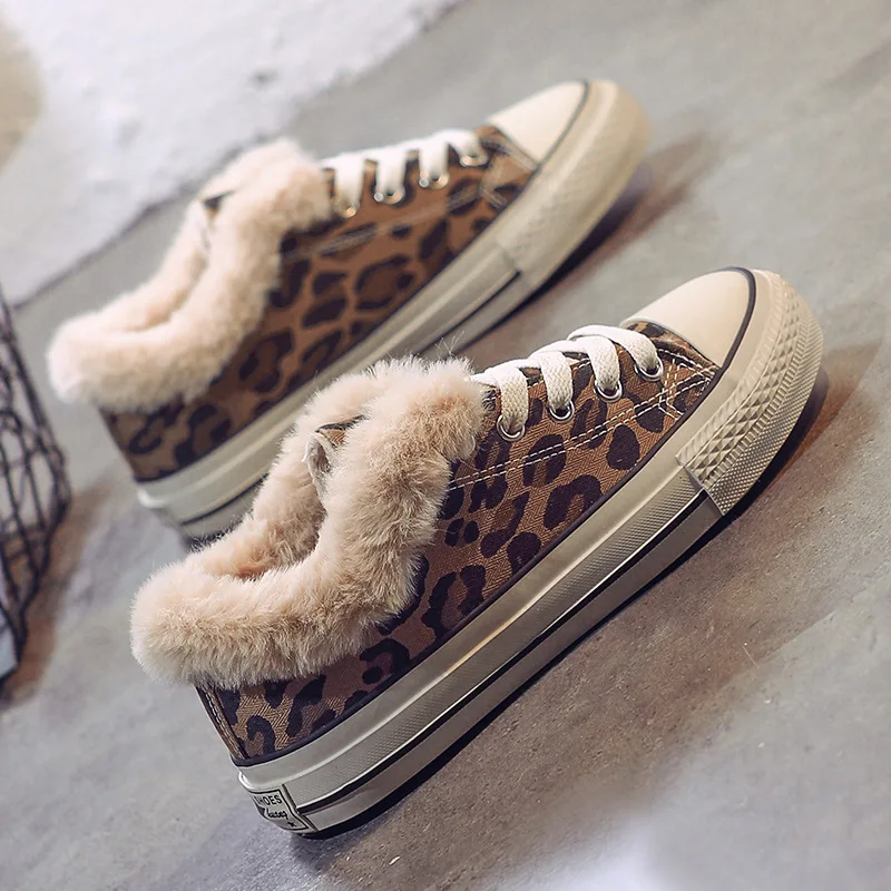 Женские ботинки с леопардовым принтом Сезон Зима модные кашемировые мехом
