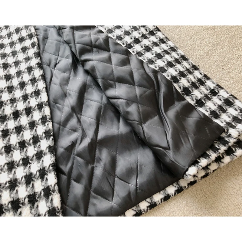 2019 осенний Женский Тренч зимнее длинное пальто шерстяное в ломаную клетку