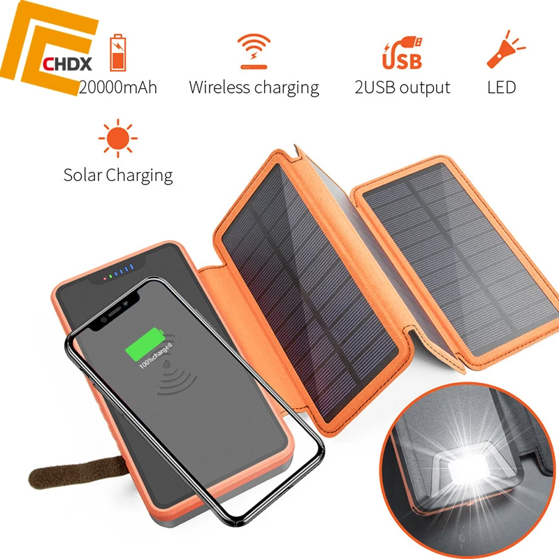 CHDX 20000 мАч Солнечное зарядное устройство USB power Bank Солнечная Панель Беспроводное