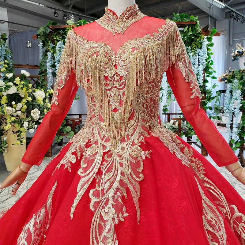 Женское длинное вечернее платье HTL814 красное формальное с высоким воротом и