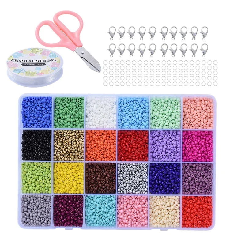 

Seed Beads for Bracelets,24000Pcs 2mm Rainbow Loose Beads Small Beads Assorted Kit with Organizer Box for Jewelry Making
