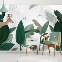 milofi non woven wallpaper large wallpaper mural tropical plants fresh leaves hand painted background wall decorative painting