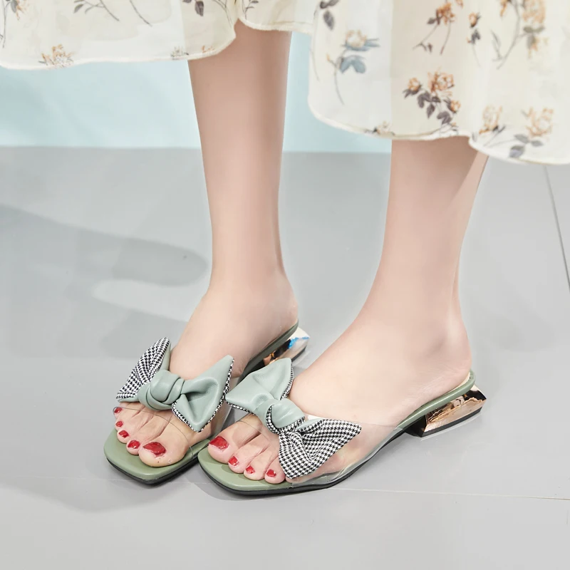 Милые летние тапочки с бантом бабочкой Элегантные женские туфли без задника на