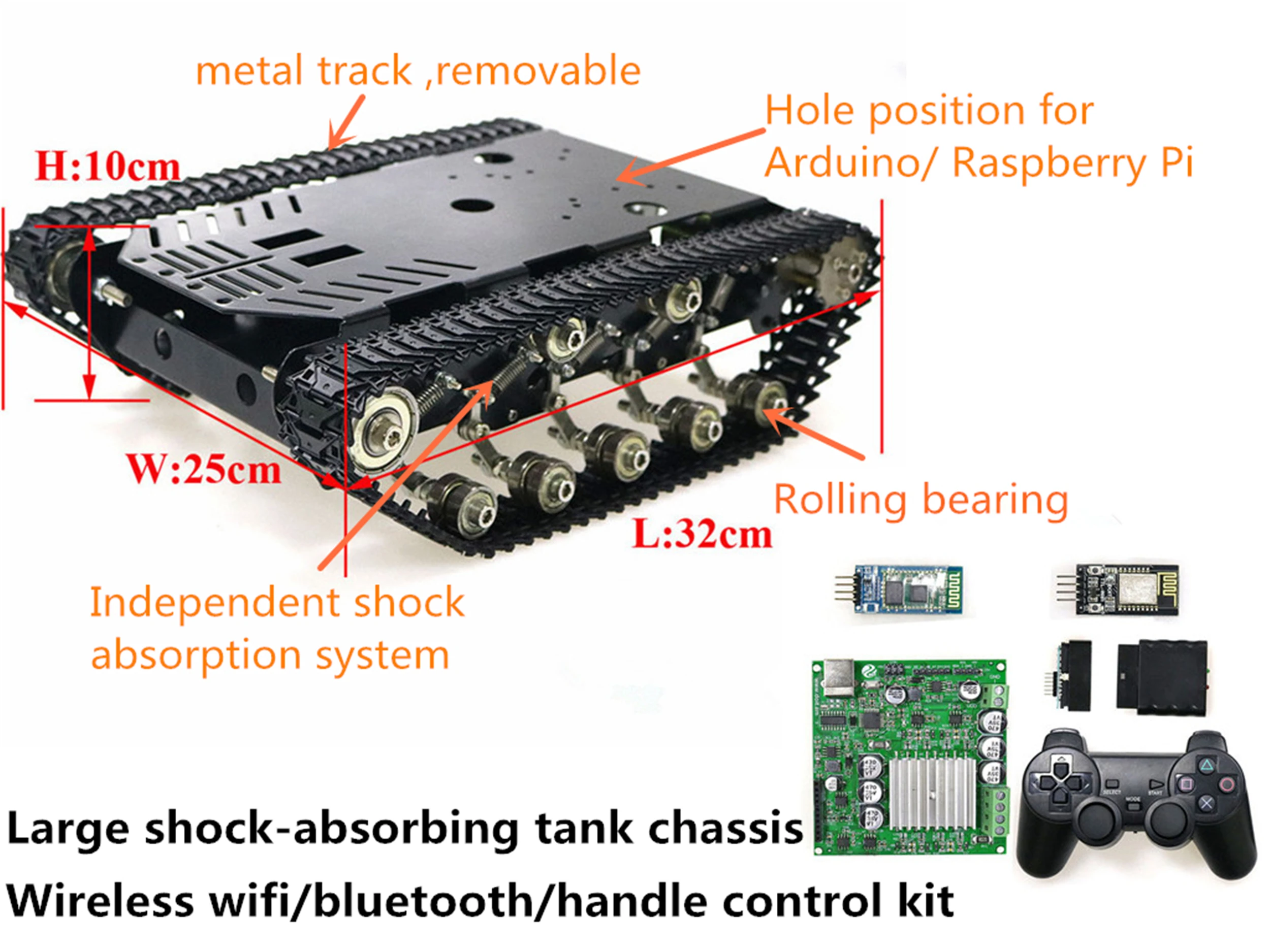 

15KG Load Large Metal Smart Shock-Absorbing RC Robot Tank Chassis + Wireless WiFi/ Bluetooth/ Handle Control Kit DIY For Arduino
