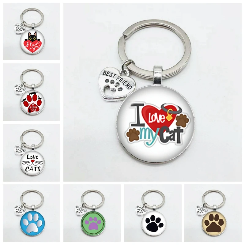 Брелок с изображением мультяшного кота и собаки 25 мм круглая серия узор в форме