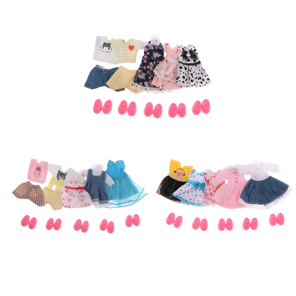 

1/12 16cm/6inch Mini Girl Doll Clothes Suit DIY Casual Outfits DIY Dress up