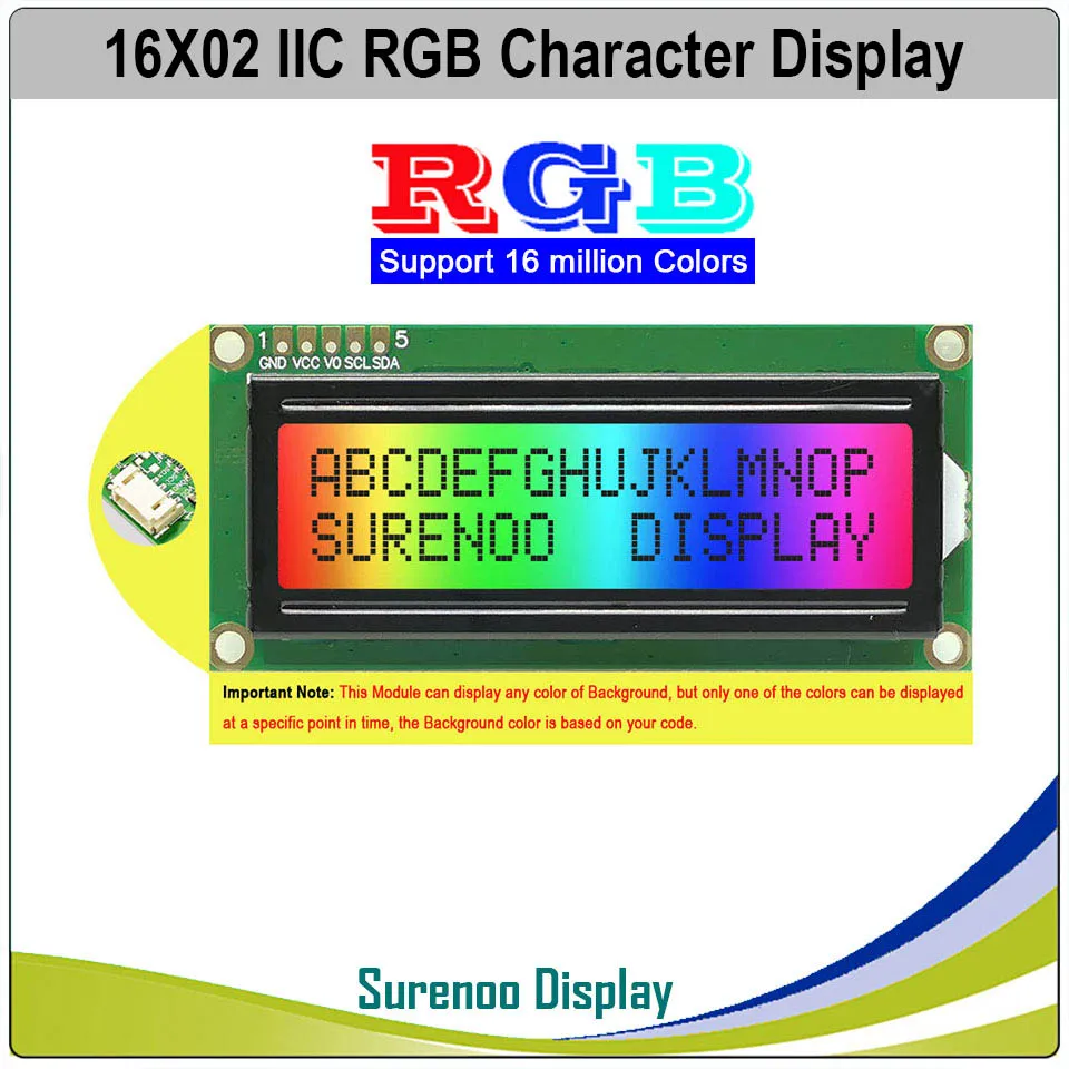 Фото Последовательный модуль для IIC I2C FSTN 162 16X2 1602 3,3-5 В, позитивный отрицательный символ, ЖК-дисплей, экран, панель LCM с RGB-подсветкой №3