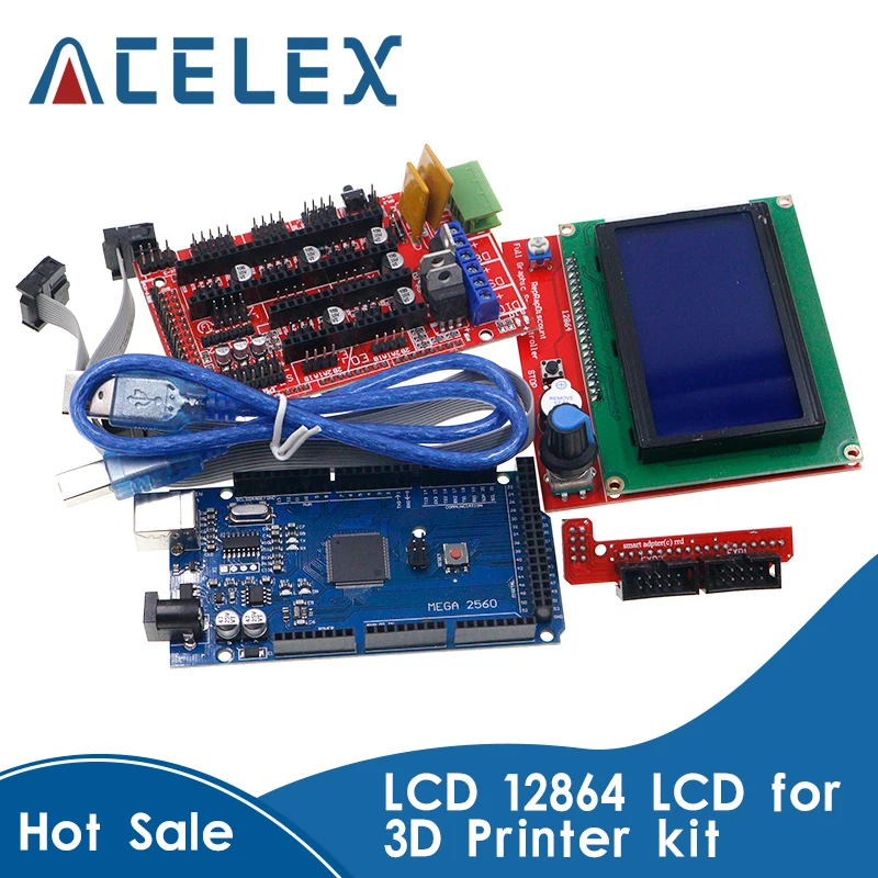 Mega 2560 R3 Mega2560 REV3 + 1 шт. RAMPS 4 контроллер RAMPS1.4 LCD 12864 для 3D принтера Reprap MendelPrusa|Детали и