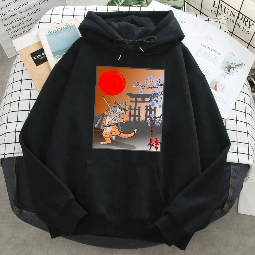 

Japanese Culture Anime Cats Print Sweatshirts Hoodie Ukiyoe Man Long Sleeve Harajuku Hoody Pocket Oversized Streetwear Hoodie