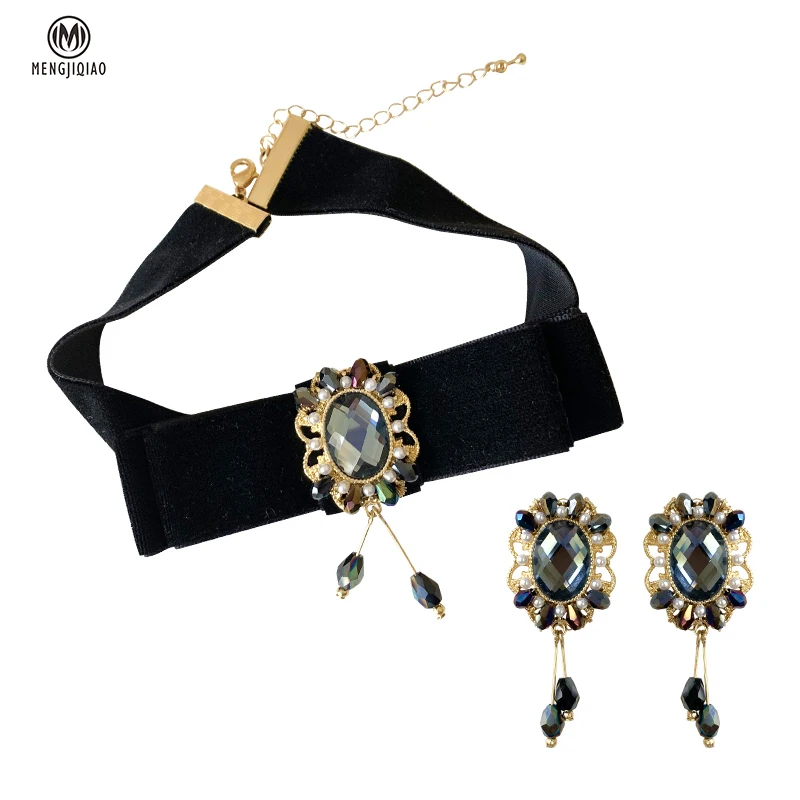 

MENGJIQIAO Korean Vintage Elegant Oval Crystal Drop Earrings For Women Girls Fashion Pearl Beads Pendientes Party Jewelry Gifts