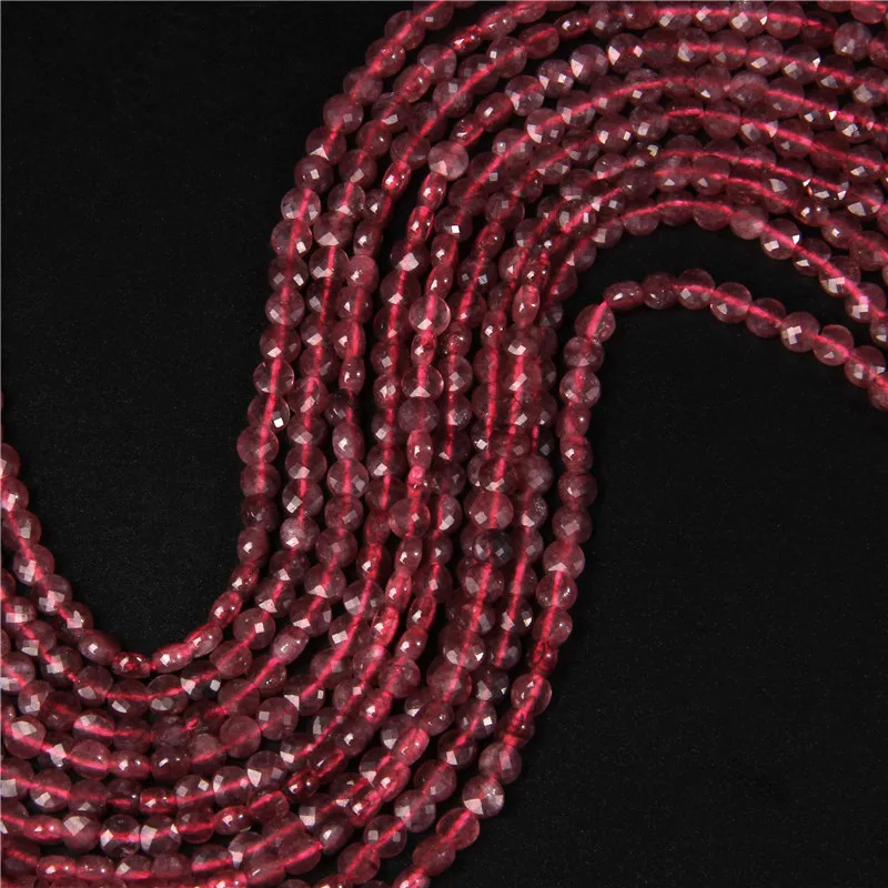 

Faceted Narural Strawberry Quartz Round Stone Beads Smooth Loose Beads For Jewelry DIY Making Bracelet Earrings Necklace 4mm 6mm
