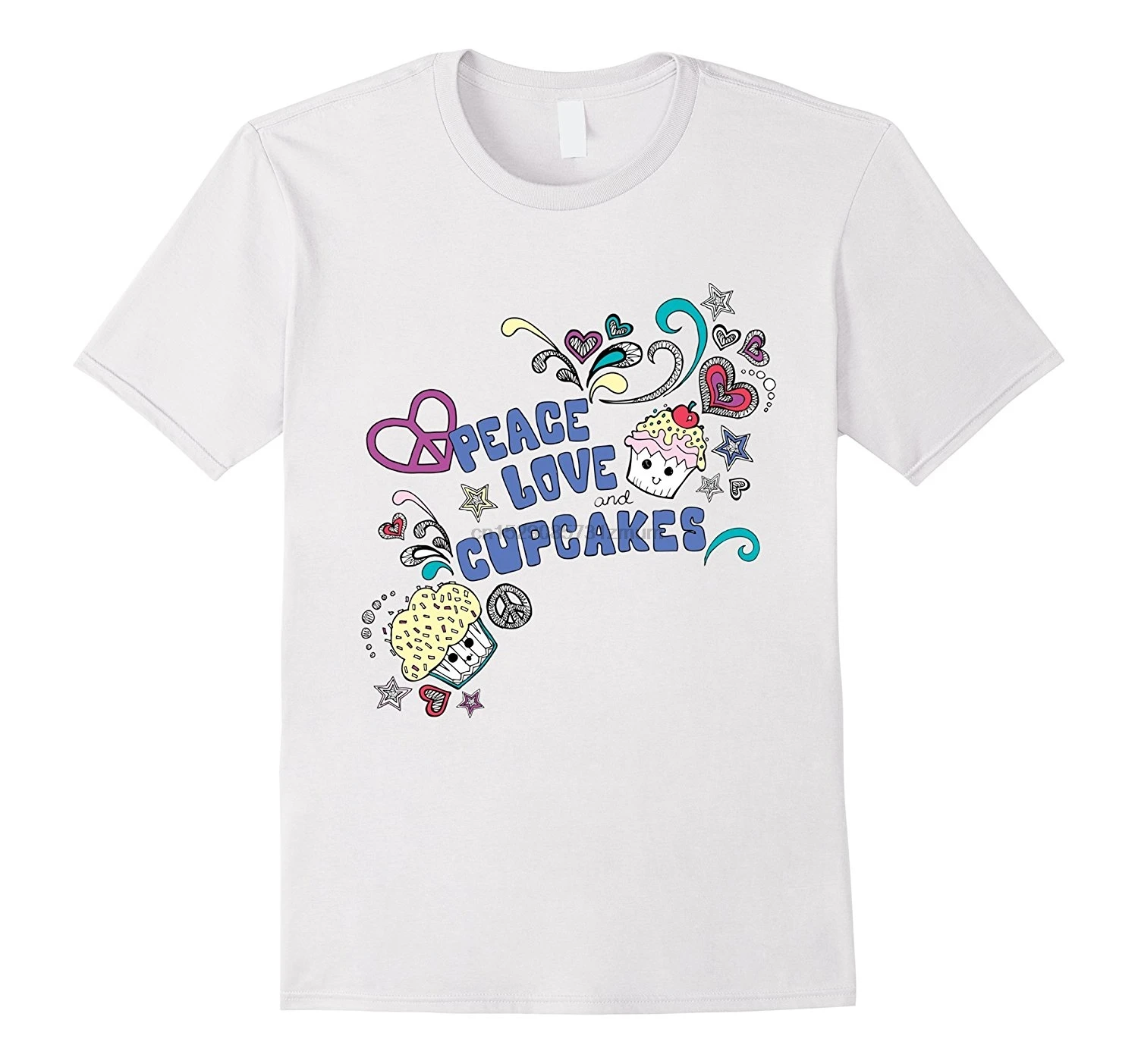 PEACE LOVE CUPCAKES Смешная Милая еда футболка с тортом круглый вырез летняя хипстерская