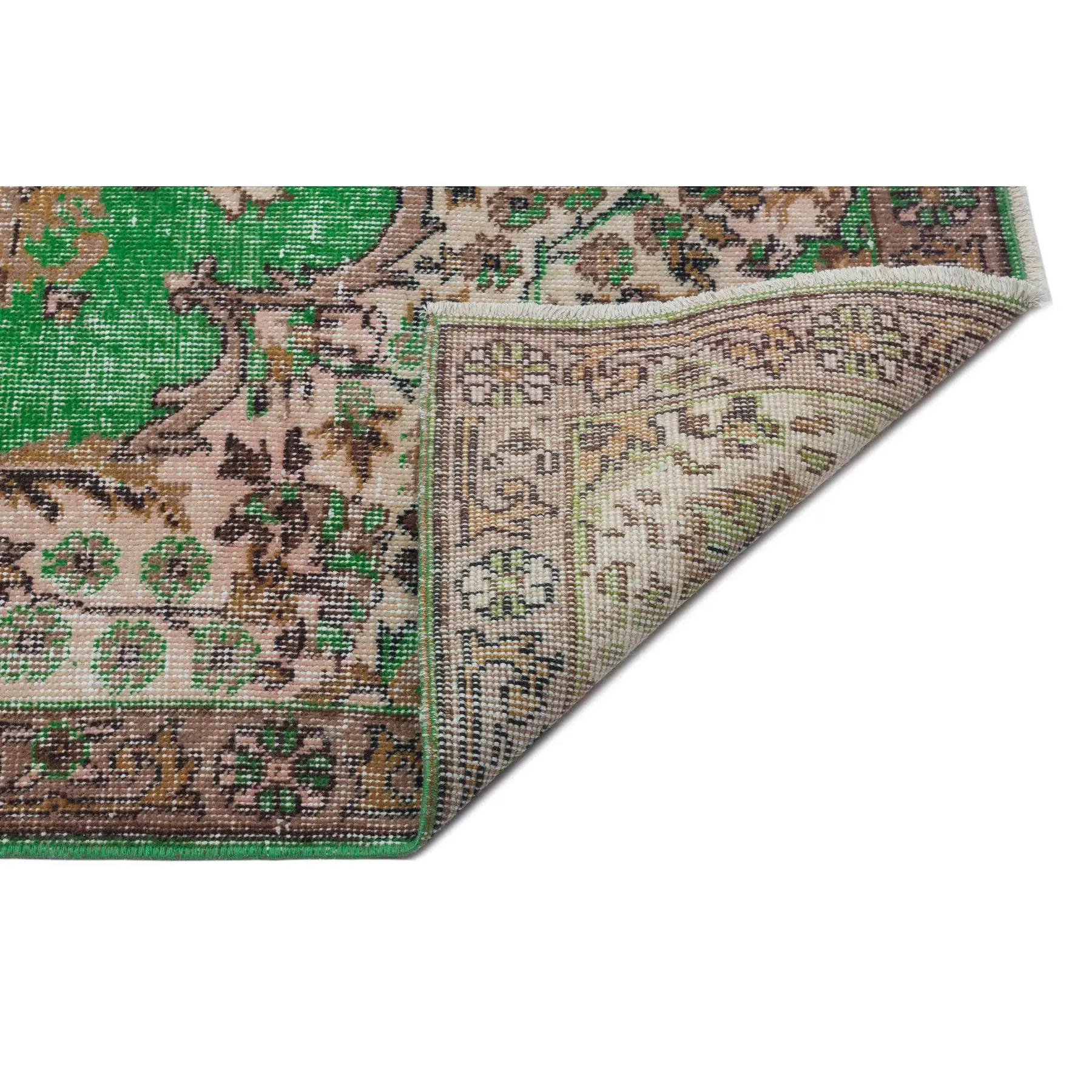 

215x345cm Oversize Green Handmade Rug, Orijinal Vintage Old Handmade Rug, Faded Green and Brown Dining Room Rug1791