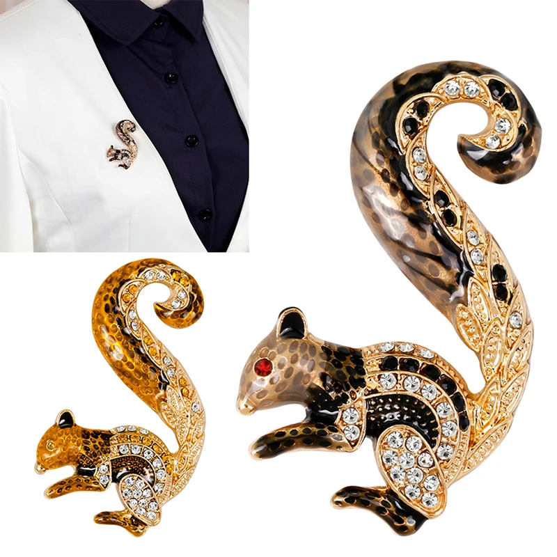 Женская Брошь на булавке Милая брошь в форме белки с кристаллами Имитация