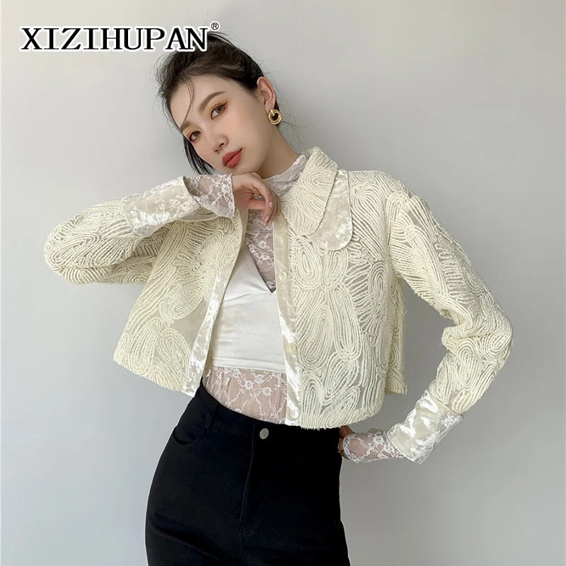 

Однотонная женская рубашка XIZIHUPAN с вышивкой, двухслойная Свободная блузка с длинным рукавом в стиле пэчворк, Женская Осенняя модная одежда, ...