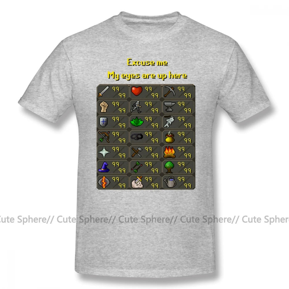 Runescape, футболка, Runescape, My Eyes Are Up Here, футболка, 100 хлопок, графическая футболка, мужская, ХХХ, с коротким рукавом, летняя, забавная футболка - Цвет: Gray