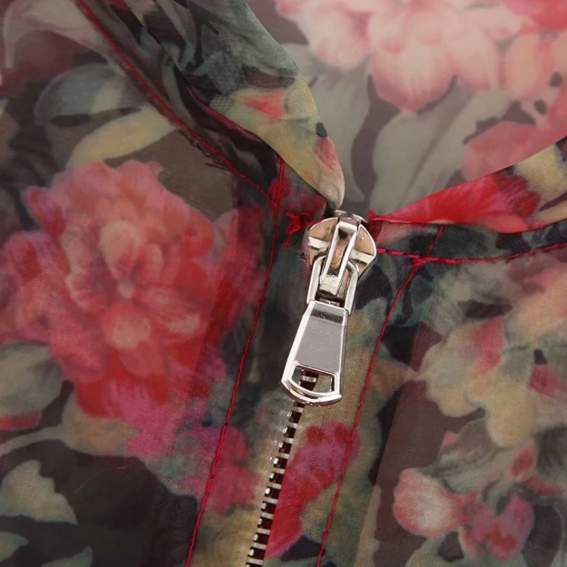 Женская свободная куртка из органзы винтажная прозрачная летная с цветочным