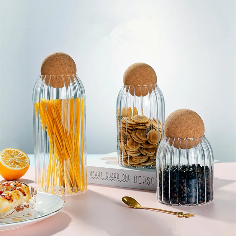 

Round ball cork stopper glass bottle storage jar coffee beans sealed dried fruit mixed grains creative tea cans kitchen storage