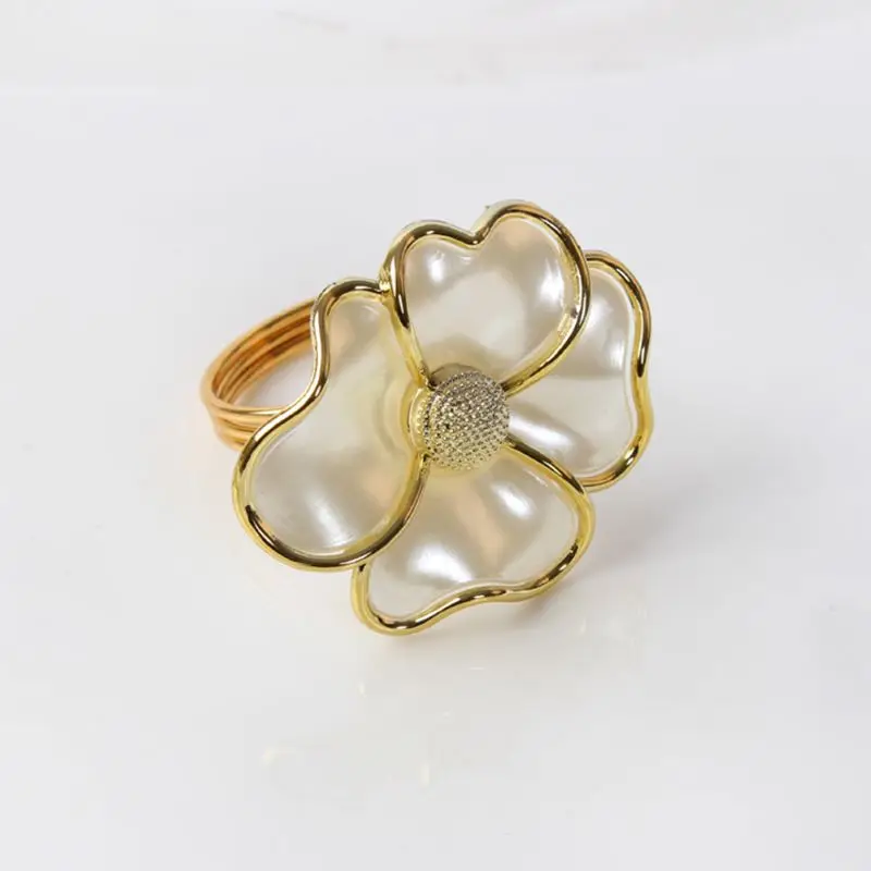 

6pcs Hotel Beige Pearl Flower Napkin Button Napkin Ring Restaurant Wine Party Table Decoration Accessories Creative Durable