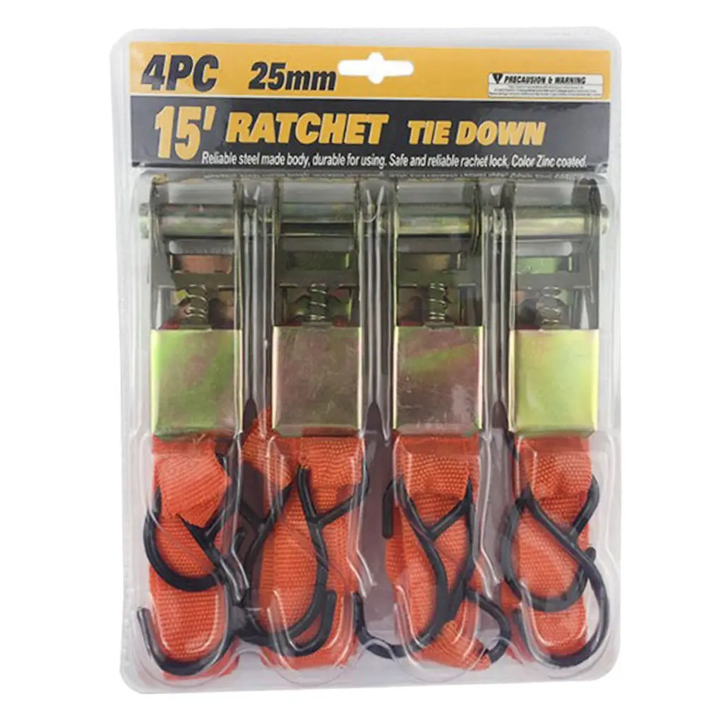 

Heavy Duty Vehicle Tie Down Kit For Car Truck ATV 15Ft Ratchet Tie Downs Straps