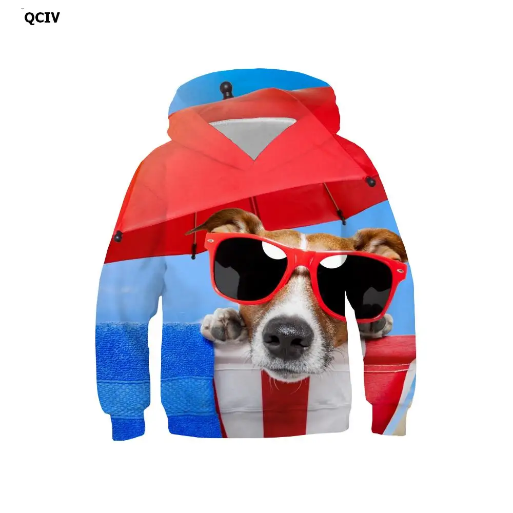 

QCIV 3d Hoodies Dog Sweatshirts boy Animal 3d Printed Hip Hop Hooded Casual Rock Sweatshirt Printed kids Clothing Streetwear