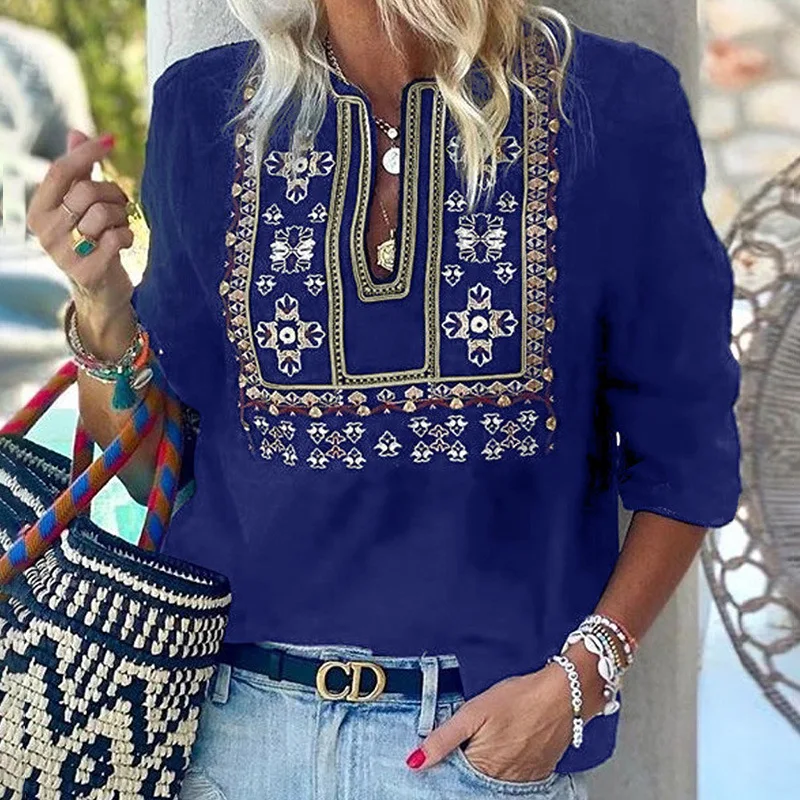 

Women Vintage Floral Print Half Sleeve Blouse Shirts Spring Summer Casual O Neck Hollow Out Tops Bohemian Loose Shirt Blusas XXL