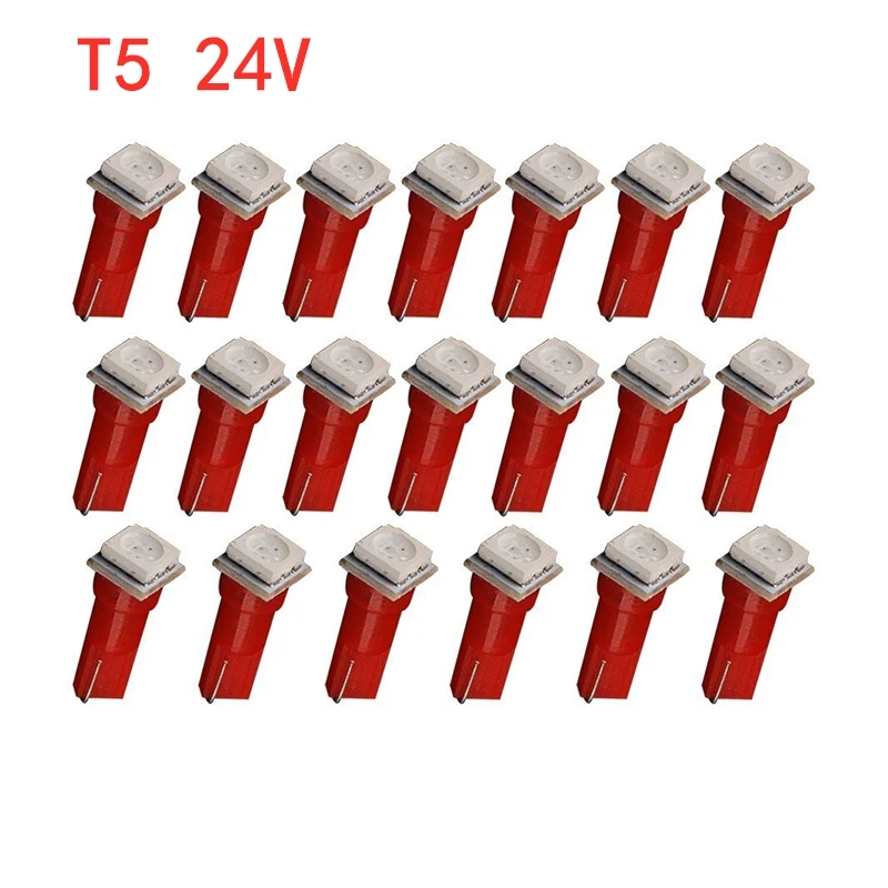 

20Pcs Red T5 5050 1SMD 24V Wedge Dashboard LED Lights Bulbs Car Lnstrument Lndicator AC Lamp Auto Lnterior Accessories 73 74