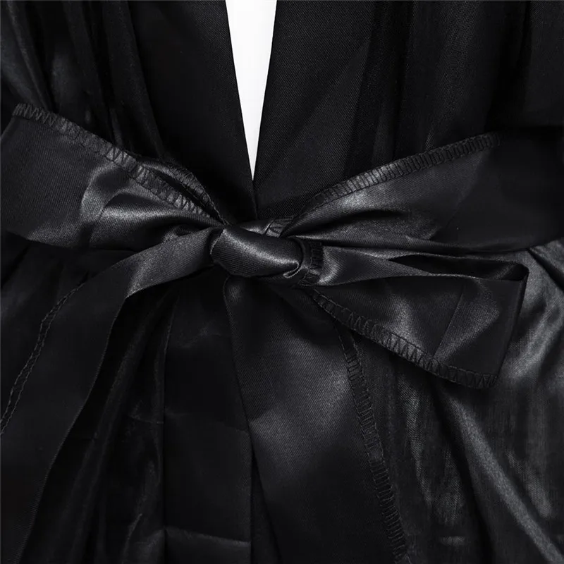 

New Hot Sexy Lingerie Plus Size Satin Lace Black Kimono Intimate Sleepwear Robe Sexy Night Gown Women Erotic Underwear