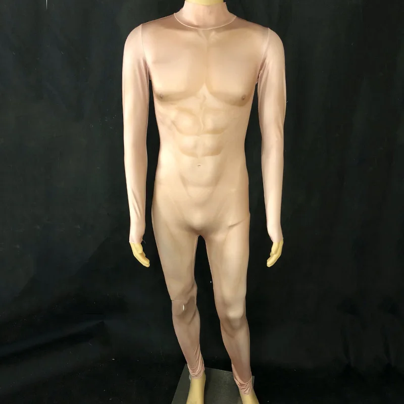 Комбинезон мужской телесного цвета с длинным рукавом и принтом мышц DNV12884 |