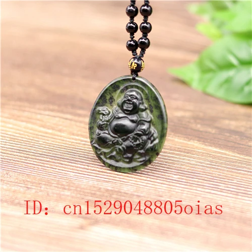 Подвеска из натурального черного и зеленого китайского нефрита Maitreya