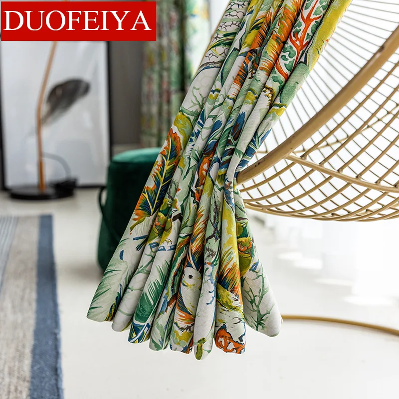 

American Printed leaf curtains for living room bedroom window rustic vintage Green curtain ready made