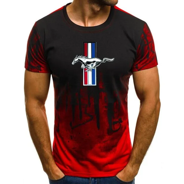 

2020NEW Mustang T-shirt Men Gradient Color Short Sleeve Beefy Muscle Basic Solid Blouse Tee Shirt Casual tshirt Summer A2