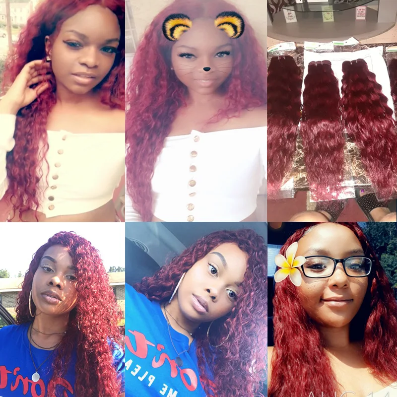 99J волнистые 3 пряди с застежкой красные бордовые перуанпряди блестящие звезды