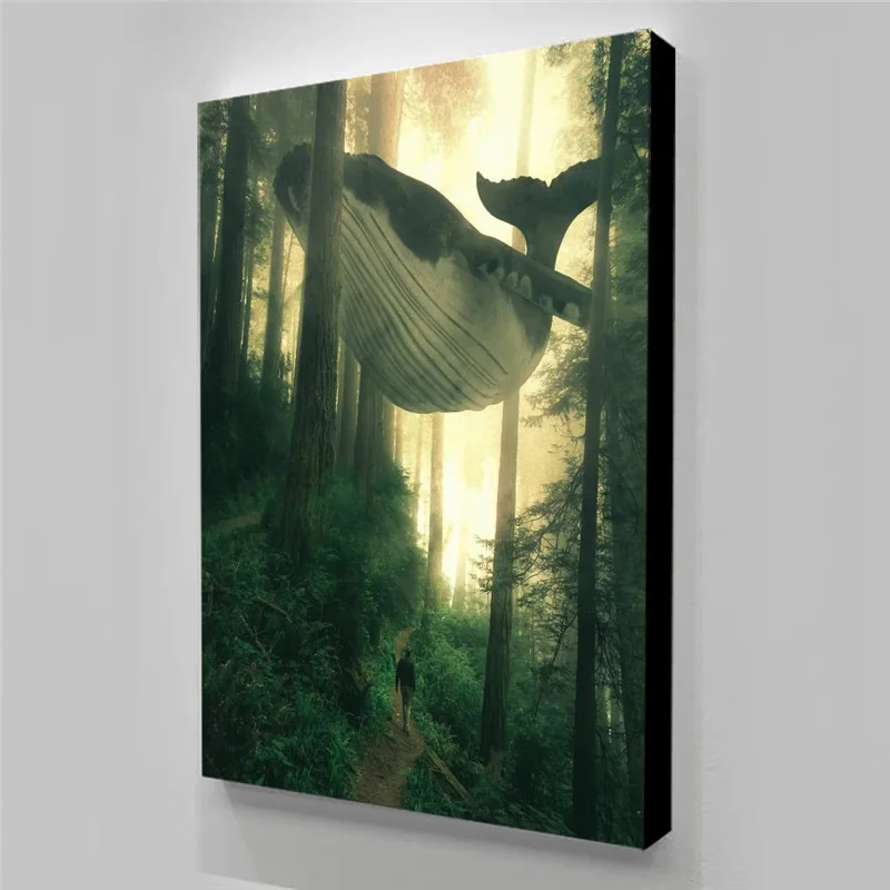 

Wall Art Canvas Prints Poster Tableau Decoration Mural Forest Fantasy Whale Canvas Painting Animal Print Home Decor Plakaty