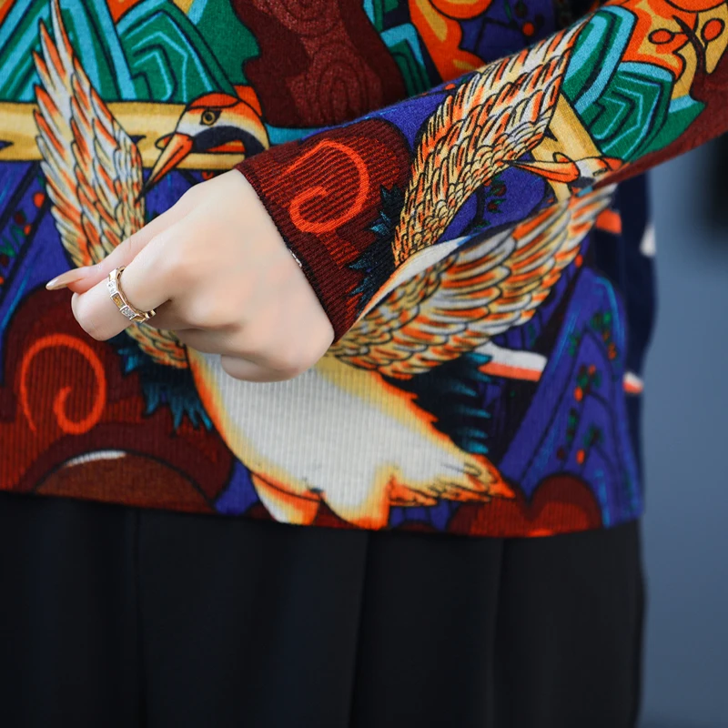 Свитер с принтом женские пуловеры на осень и весну вязаный свитер топ в китайском