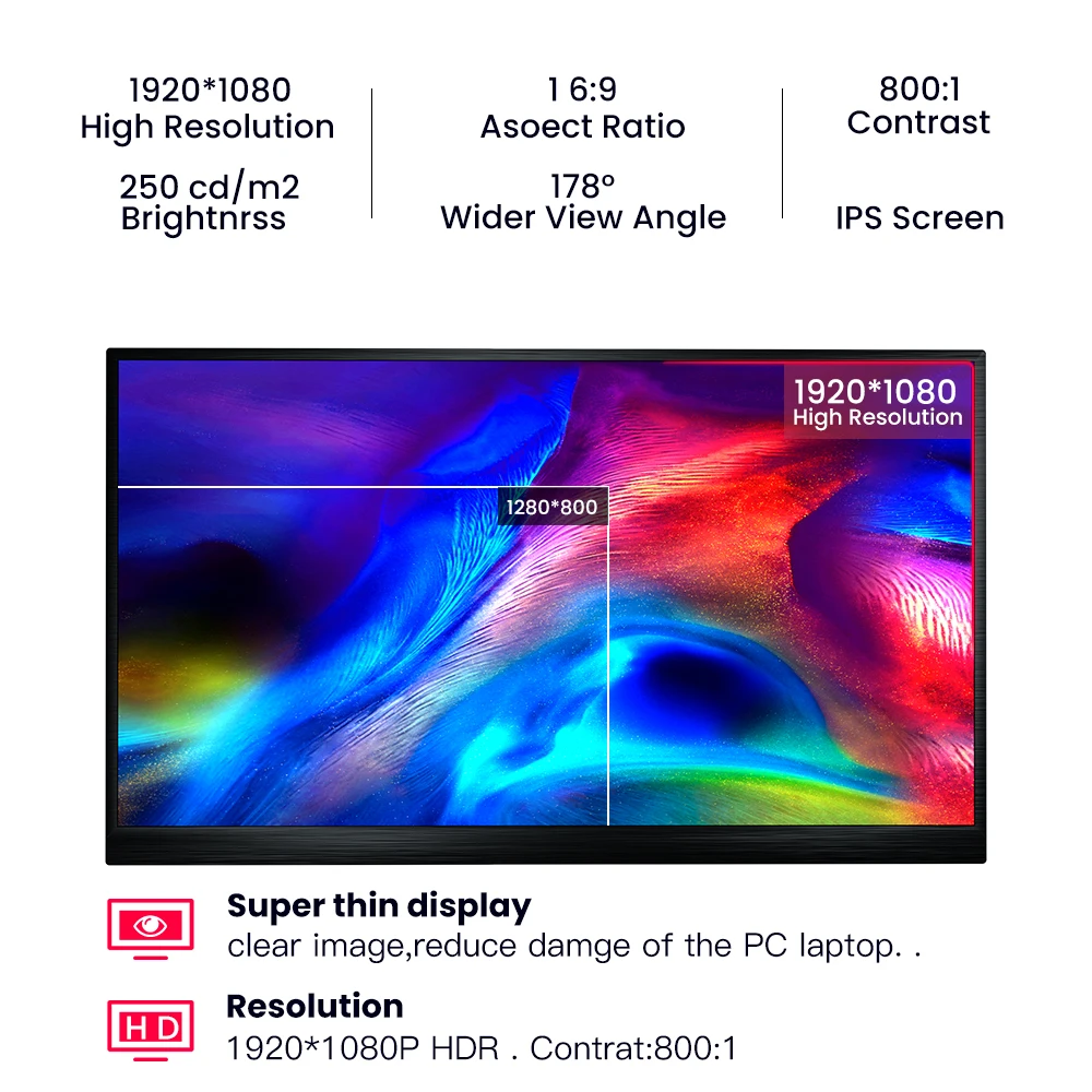 Портативный монитор T-Bao T16A экран для компьютера 15 дюймов 1920x108 Тип C игровой PS4