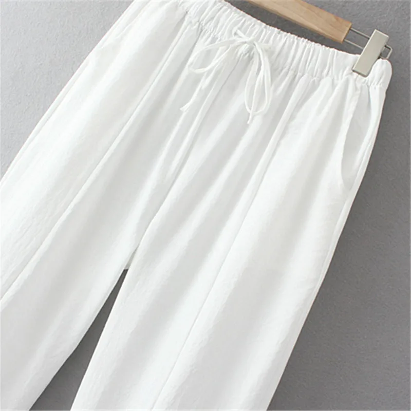 Женские Брюки с карманами из натурального хлопка и льна свободные удобные летние