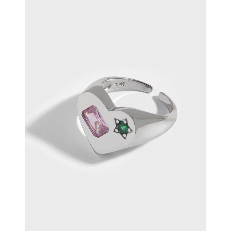 

RAINBOW HOOP 2021 New Trend Square Star Simple Pink Green Zircon 925 Sterling Silver Women Ring Romantic Fine Jewelry Gift
