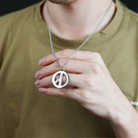 mens necklace pendant peace sign anti war symbol stainless steel hippie hip hop punk rock style new fashion