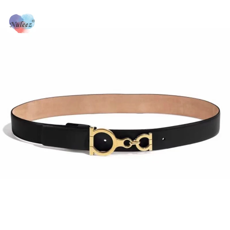 

Brand Belt Women Genuine Cowhide Leather High Quality Copper Buckle Adjustable Dual Fall-Safe Waist Apparel Accessories Fashion
