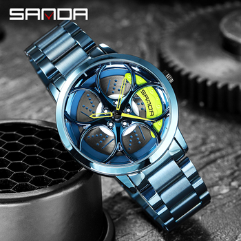 SANDA Men Design Rim Wheel Watch Super Car Rim Wheel Waterproof Creative Stainless Steel Men Watch Relogio Masculino-36798