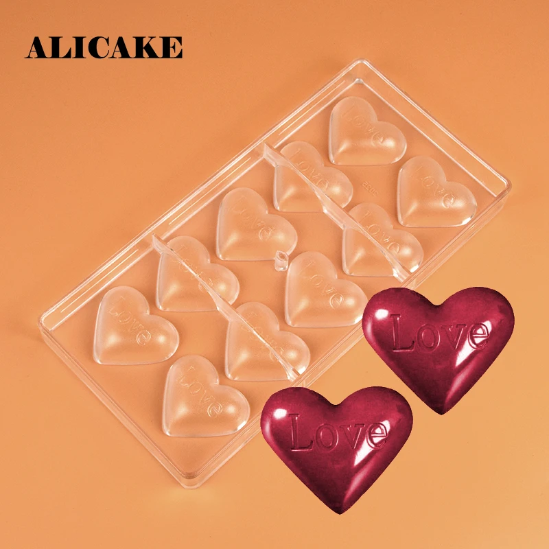 Polycarbonate Chocolate Bar Moulds Valentine's Day 10 Holes Heart Candy Plastic Molds Kitchen Baking Tools For Cakes | Дом и сад